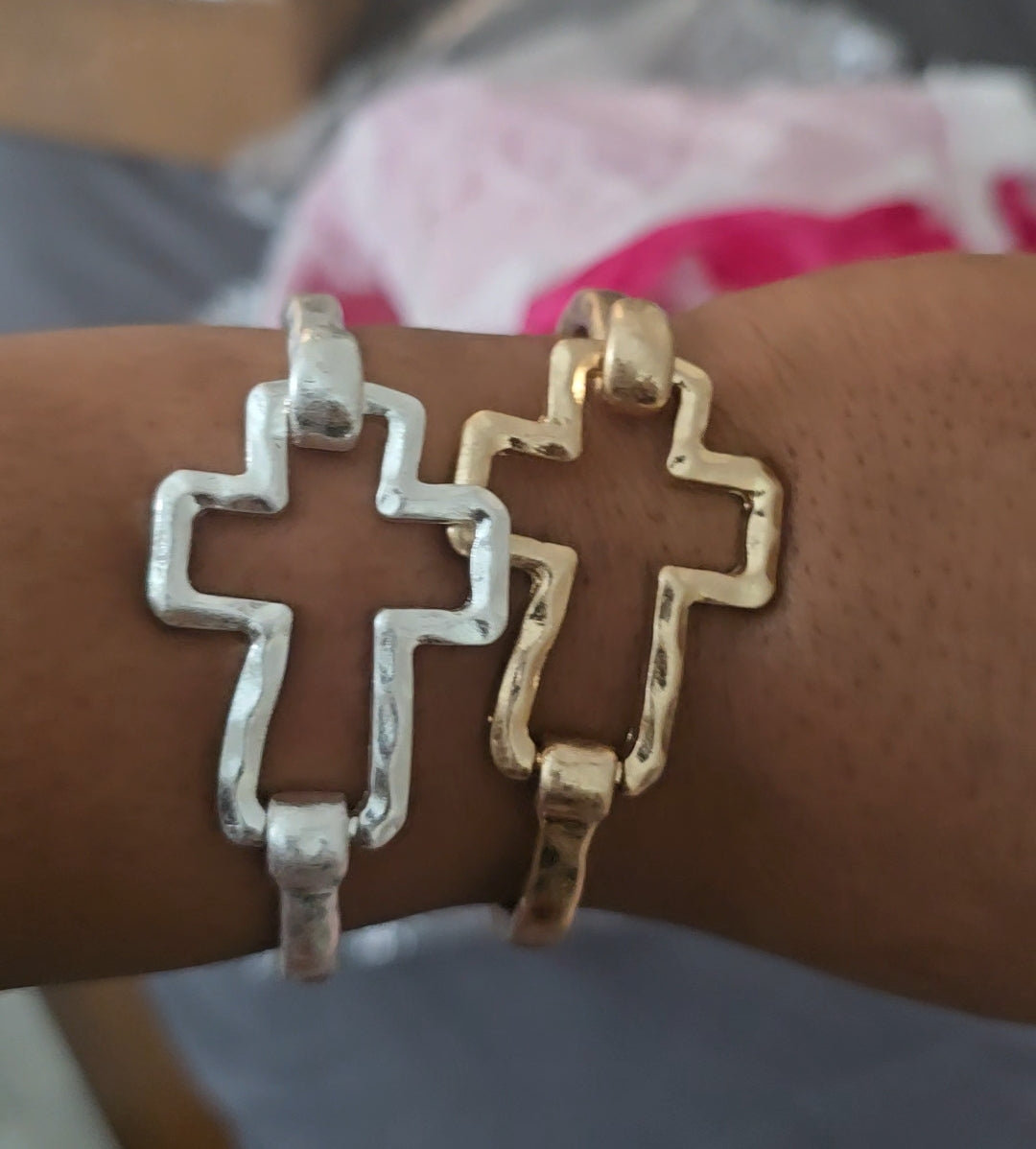 Beautiful Cross Cuff Bracelet Gold or Silver