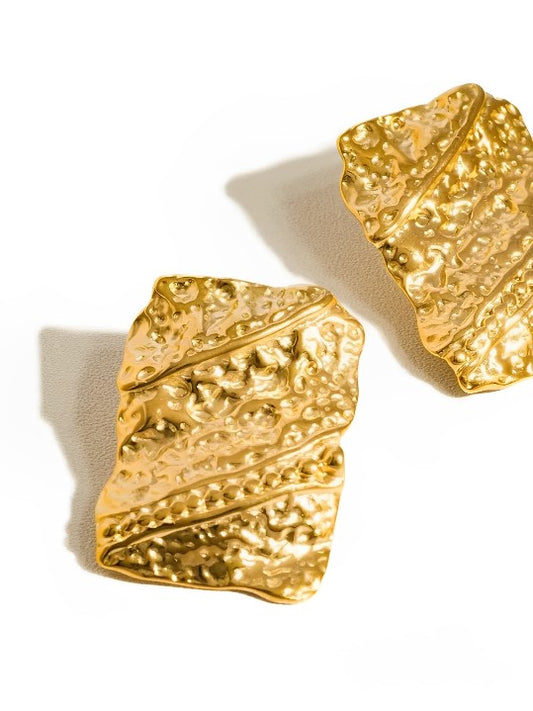 Bellezza 18K Non-Tarnish Rectangular Wavy Bold Stud