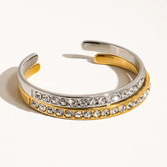 Troy 18K Gold Non-Tarnish Rhinestone Bangle