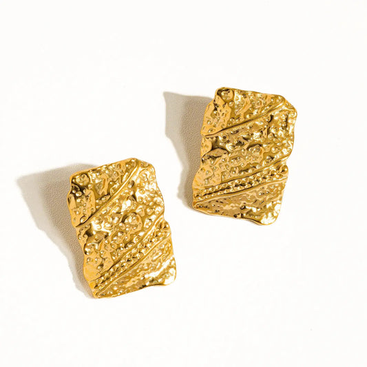 Bellezza 18K Non-Tarnish Rectangular Wavy Bold Stud