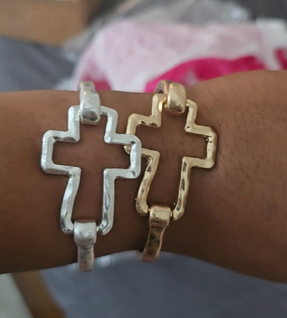Beautiful Cross Cuff Bracelet Gold or Silver